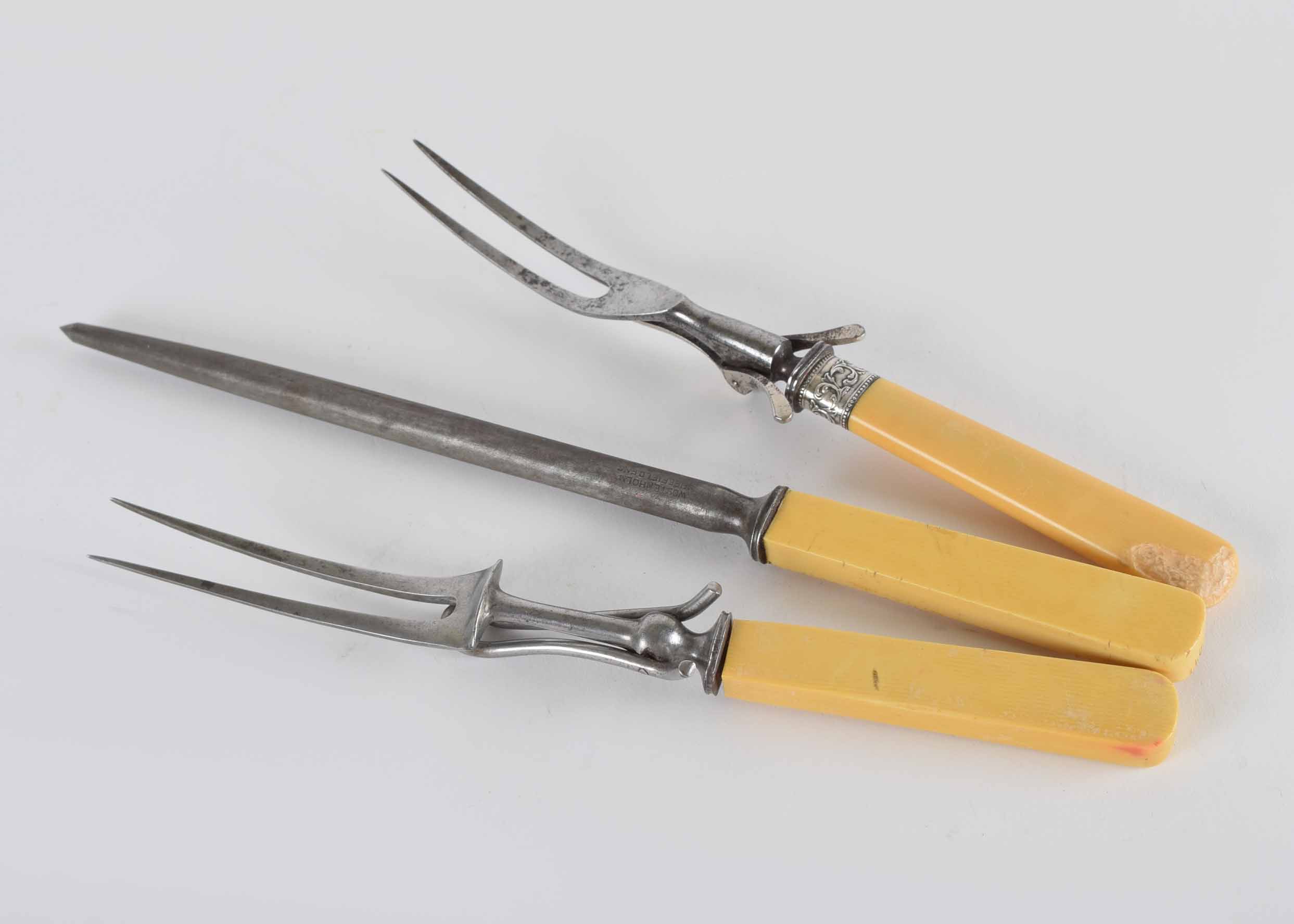 Vintage Yellow Bakelite and Sterling Carving Set