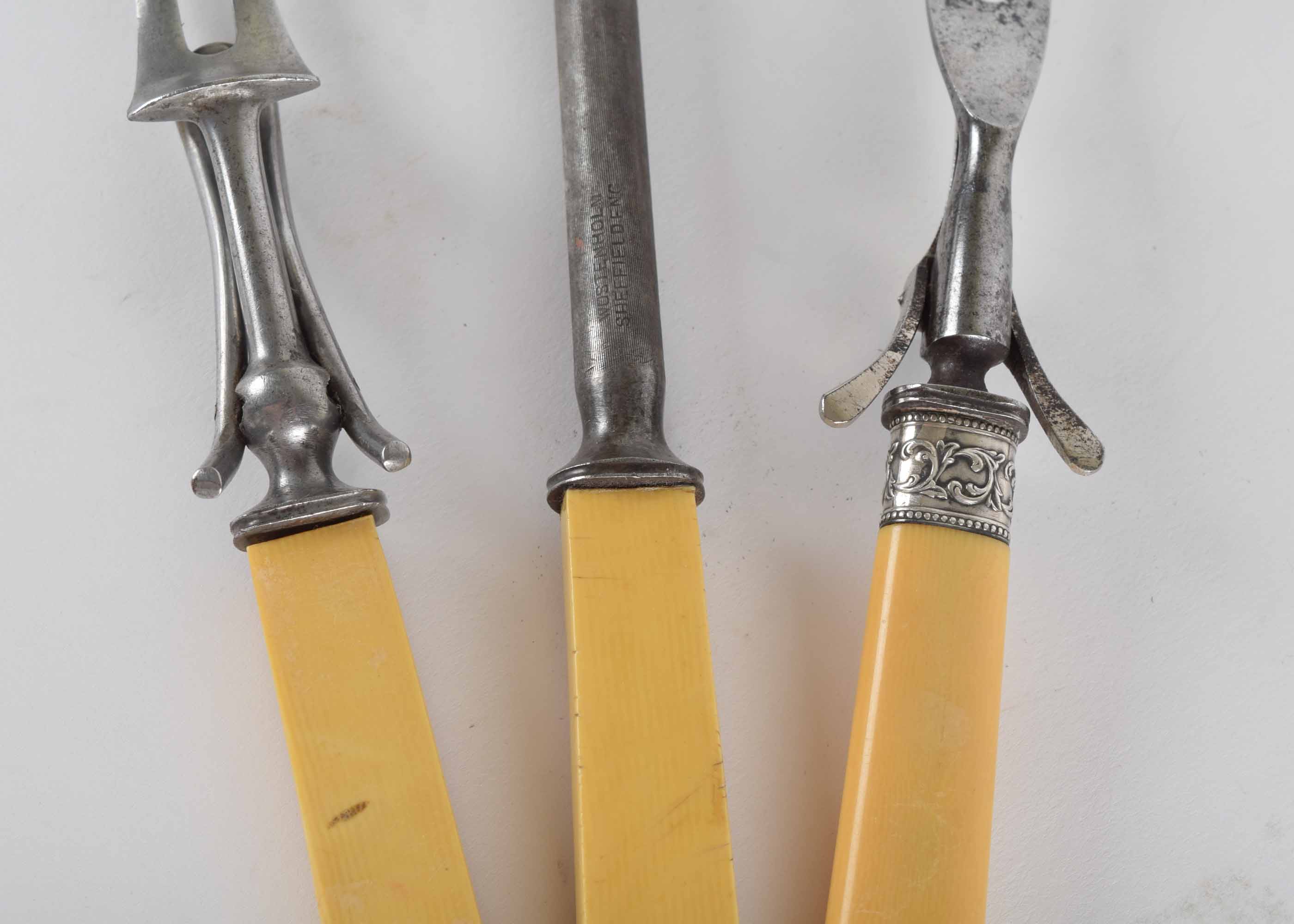 Vintage Yellow Bakelite and Sterling Carving Set