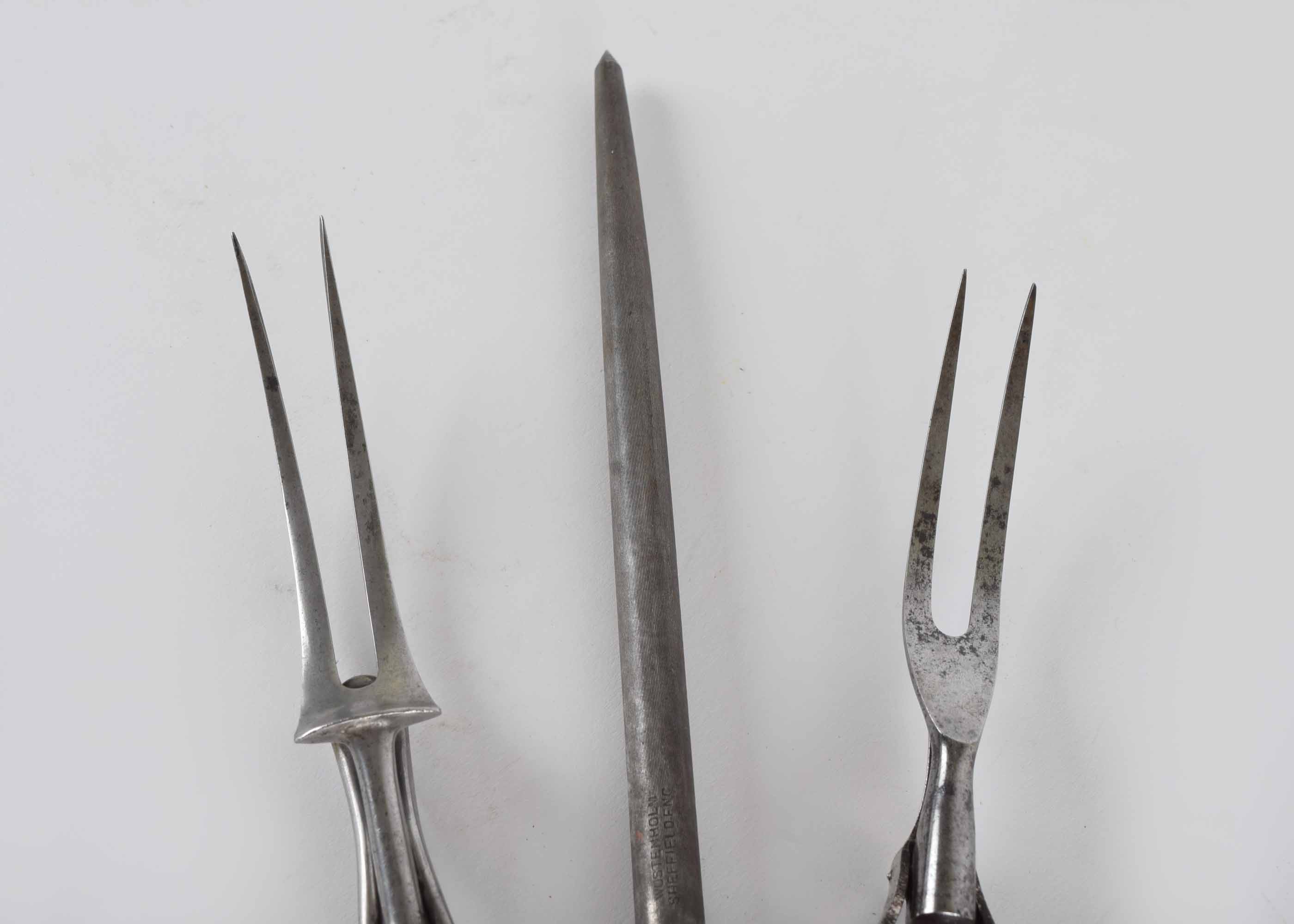 Vintage Yellow Bakelite and Sterling Carving Set