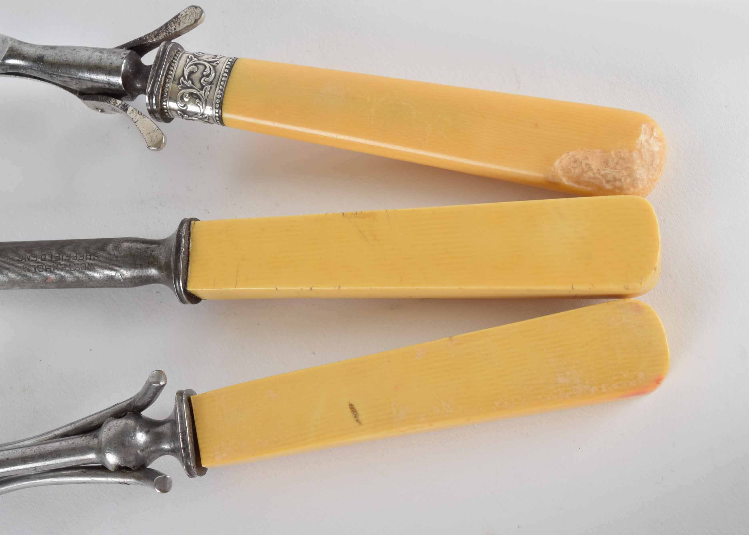 Vintage Yellow Bakelite and Sterling Carving Set