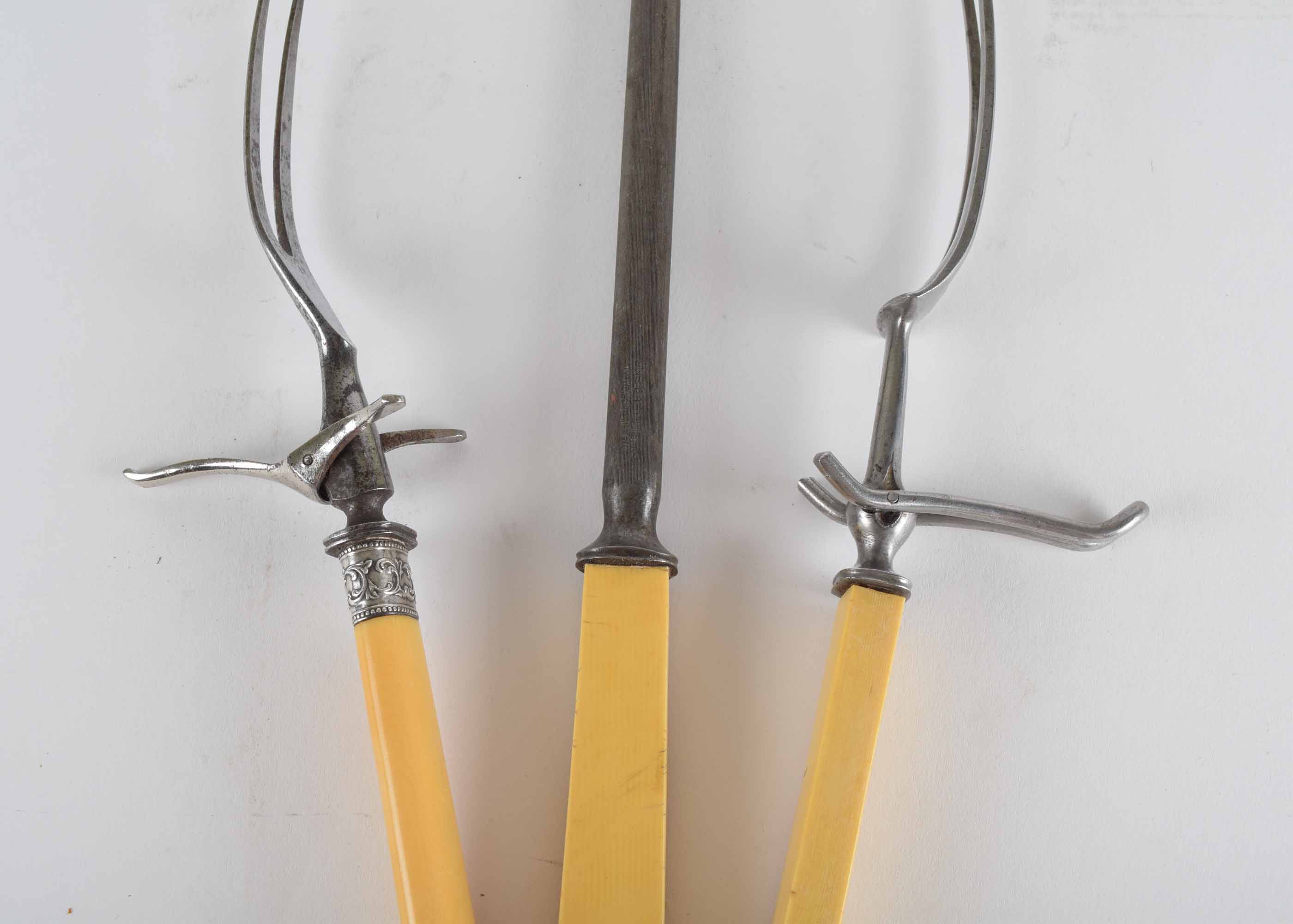 Vintage Yellow Bakelite and Sterling Carving Set