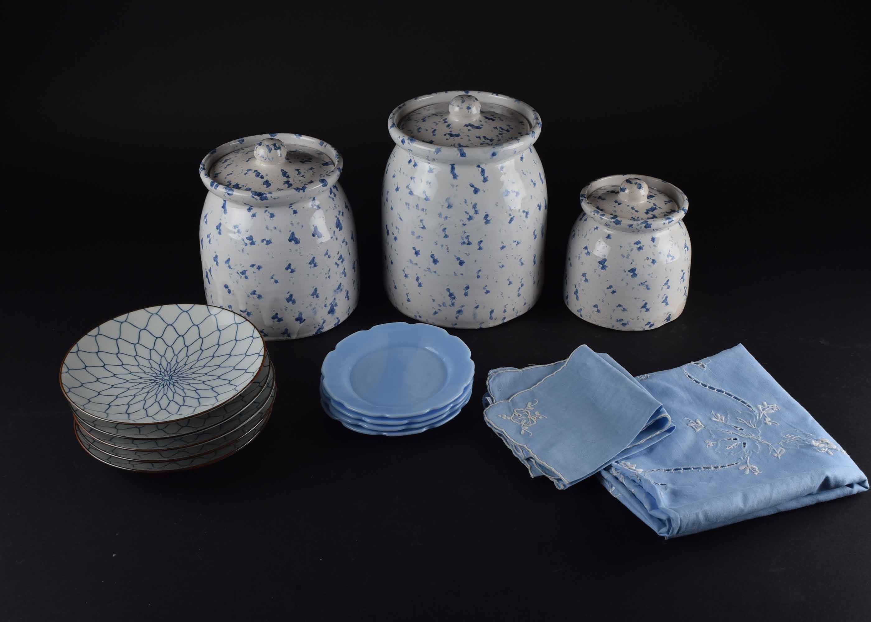 Blue and White Kitchen Serving Items and Canisters