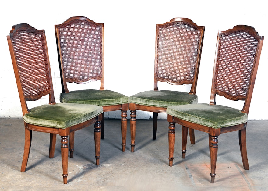 Set of Four Ethan Allen Cane Back Dining Chairs