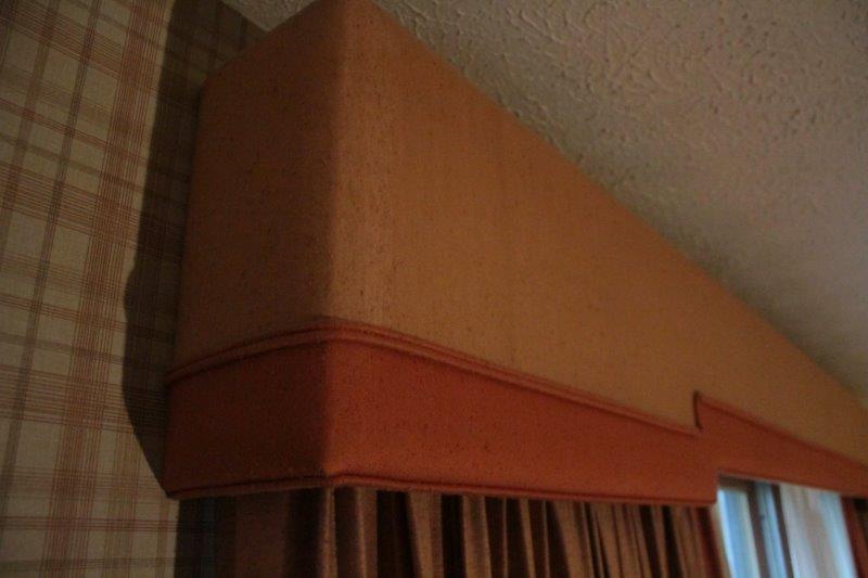 Circa 1970s Rust Colored Curtain and Valance Box with Rods and Sheers