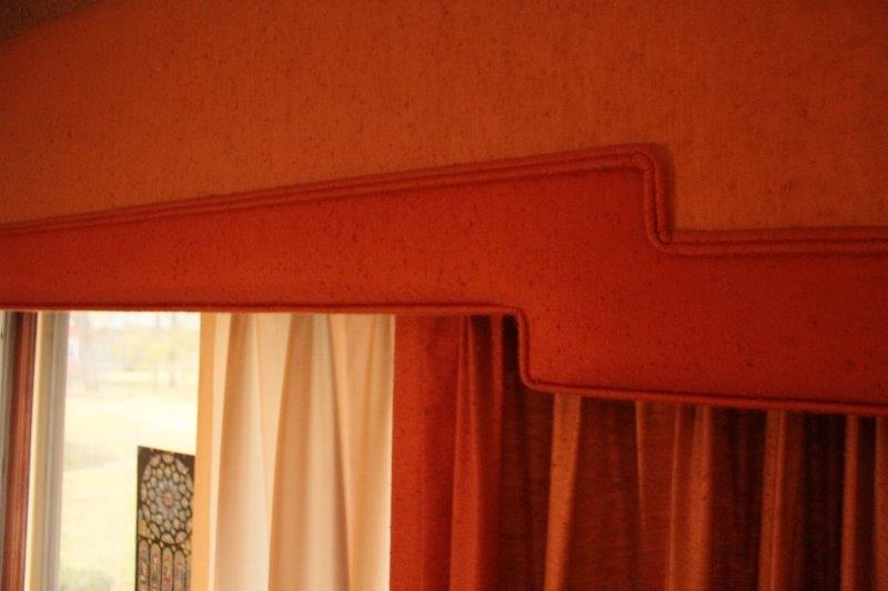 Circa 1970s Rust Colored Curtain and Valance Box with Rods and Sheers