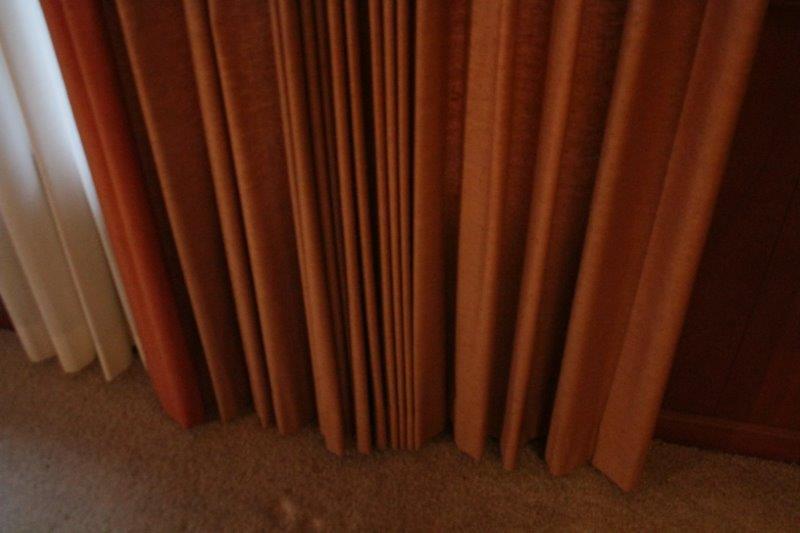 Circa 1970s Rust Colored Curtain and Valance Box with Rods and Sheers