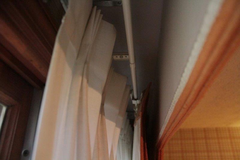 Circa 1970s Rust Colored Curtain and Valance Box with Rods and Sheers