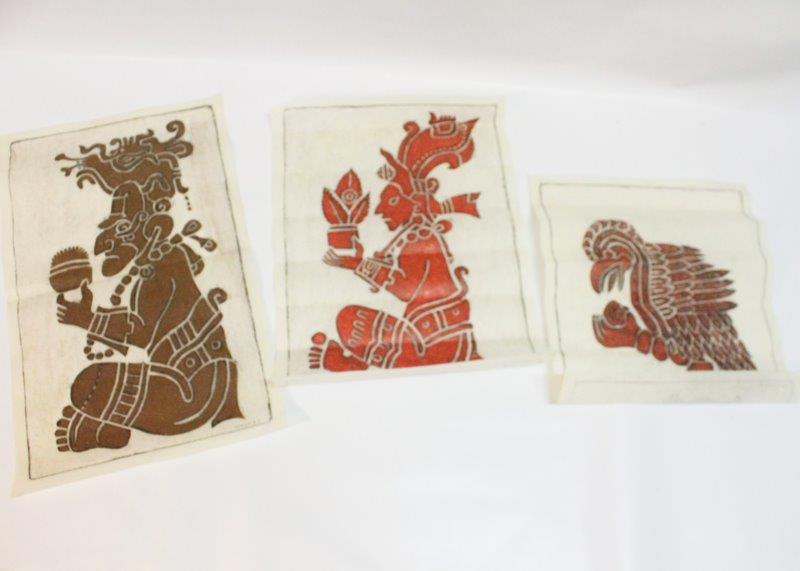 Trio of P. Argaez Mayan Temple Rubbings Eagle and Deities