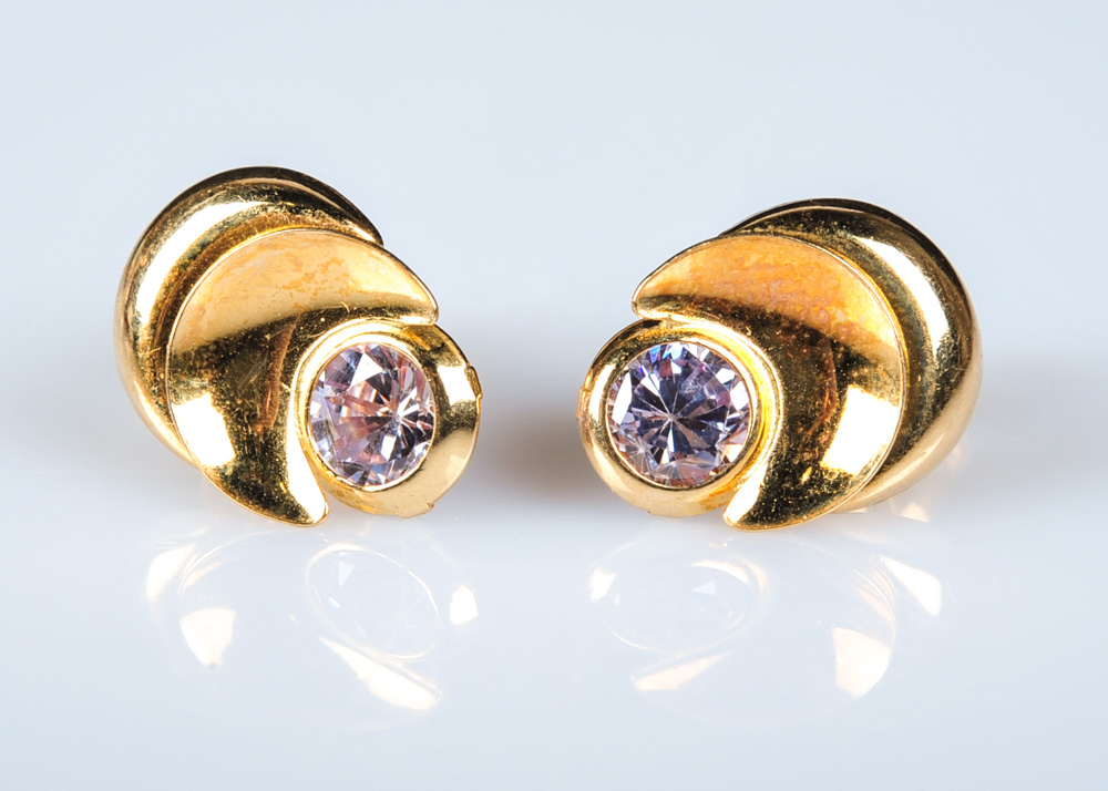 14K Yellow Gold and Imitation Diamond Earrings