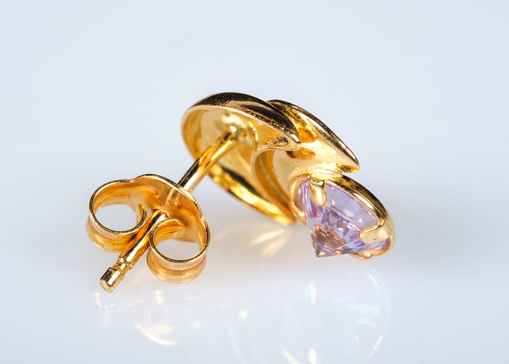 14K Yellow Gold and Imitation Diamond Earrings