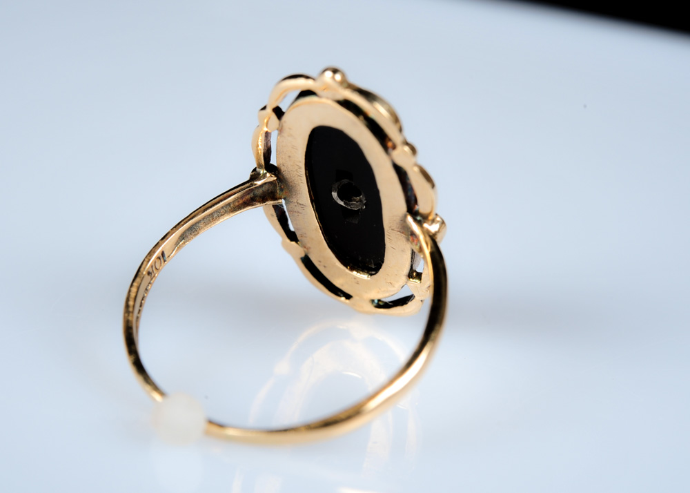 10K Gold Onyx and Diamond Ring