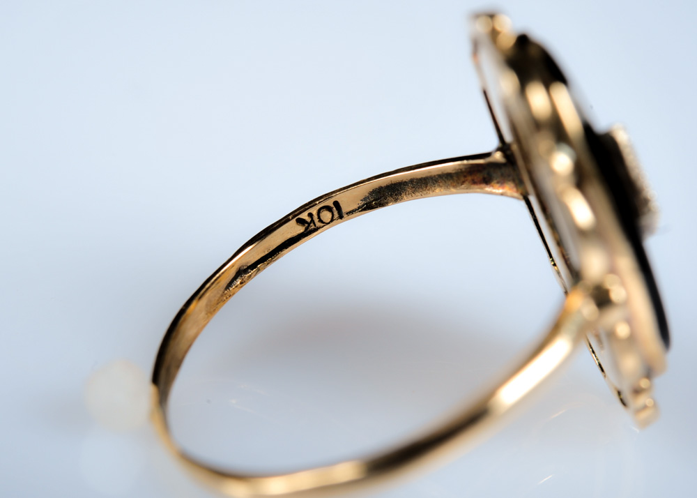 10K Gold Onyx and Diamond Ring