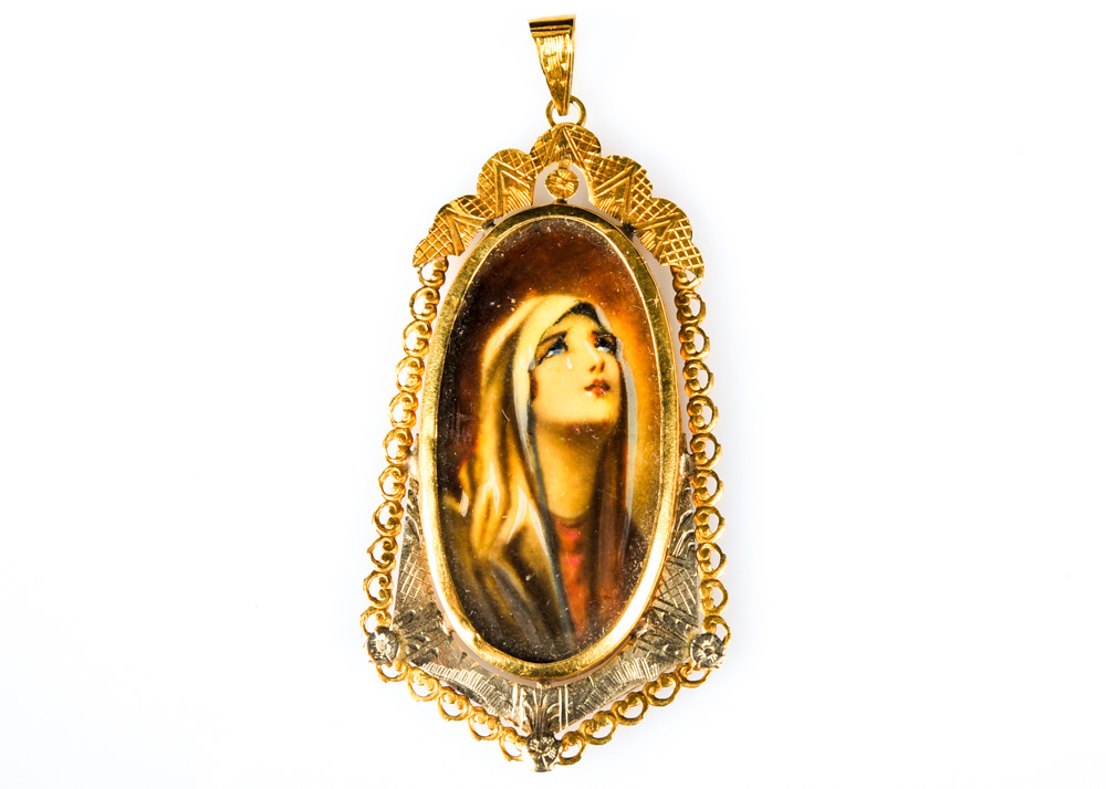 18K Yellow and White Gold Religious Pendant