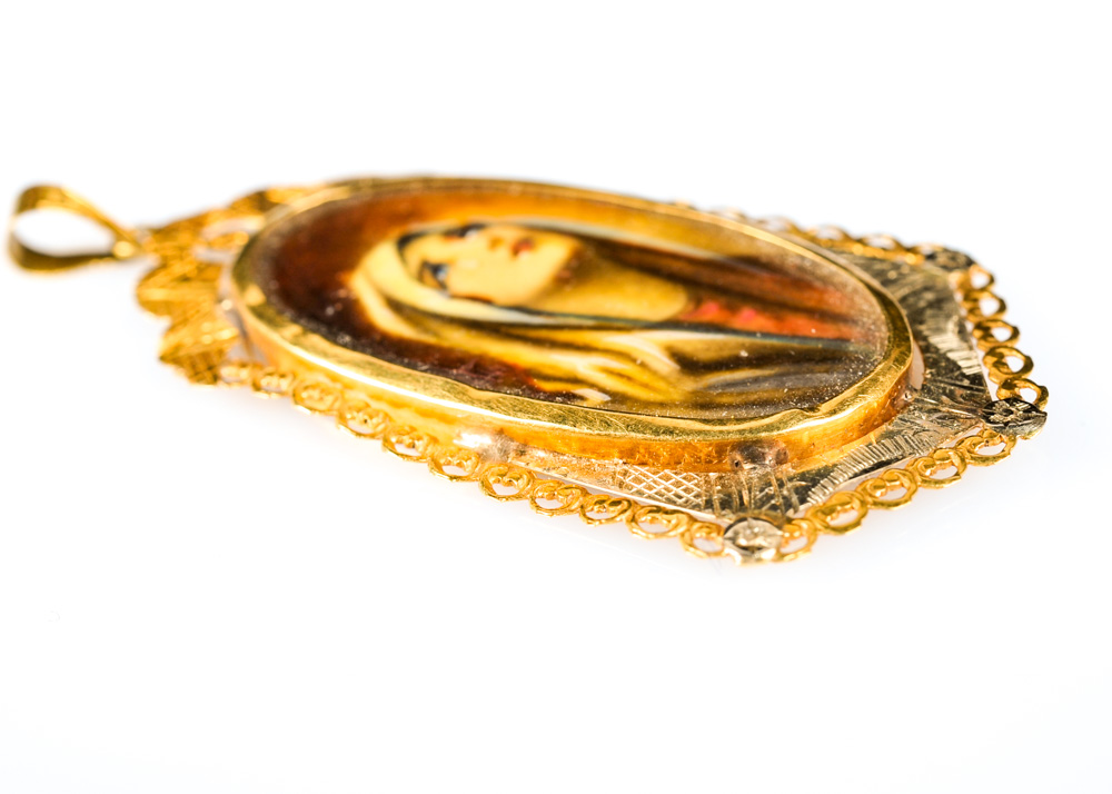 18K Yellow and White Gold Religious Pendant