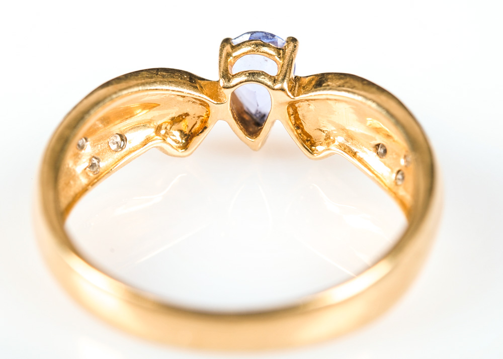 14K Yellow Gold, Diamond, Tanzanite, and Opal Ring