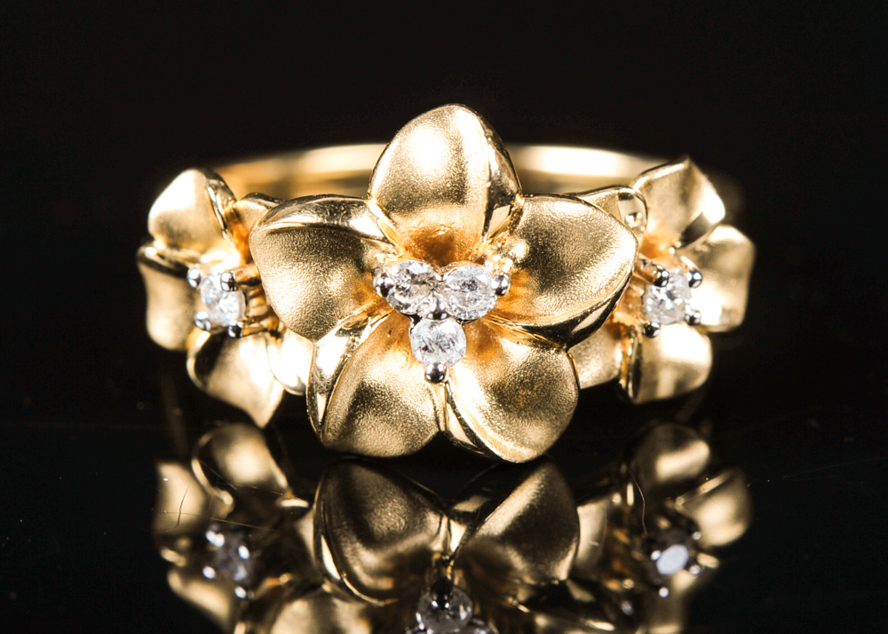 14K Gold and Diamond Flower Ring