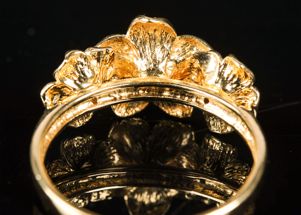 14K Gold and Diamond Flower Ring