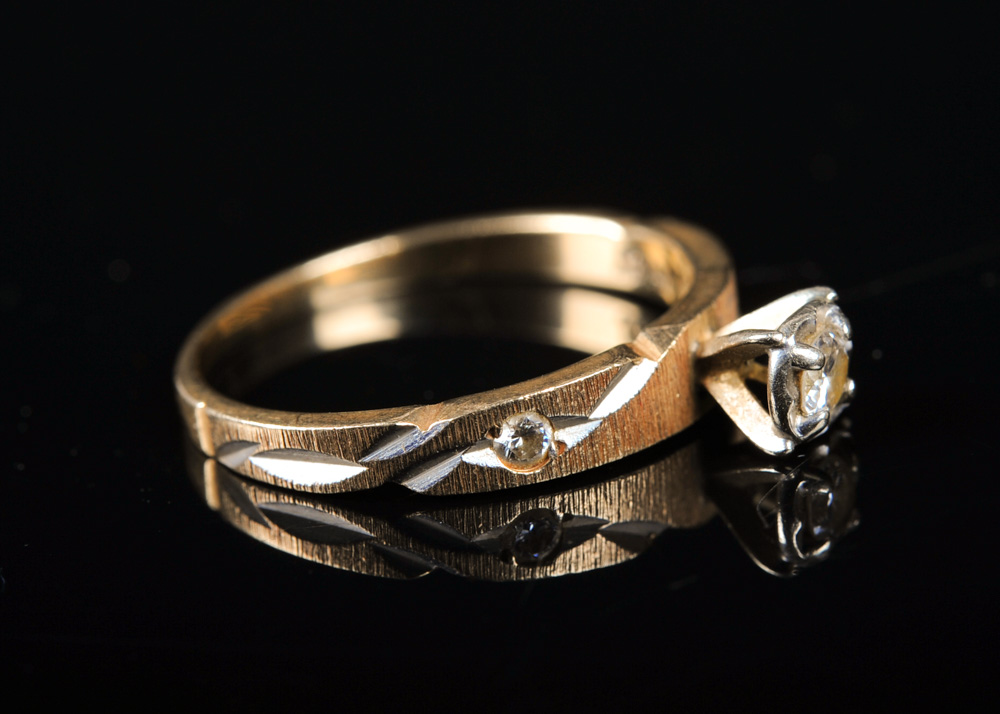14K Gold and Diamond Wedding Ring Trio