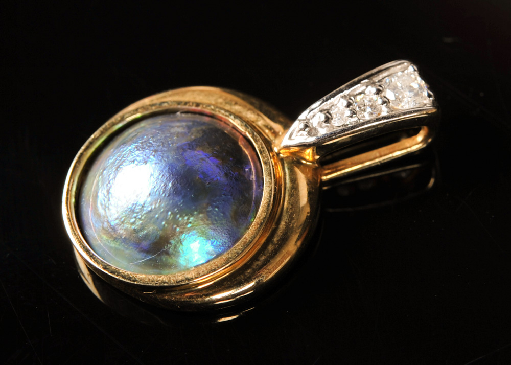 14K Yellow Gold, Diamond, and Blister Pearl Pendant