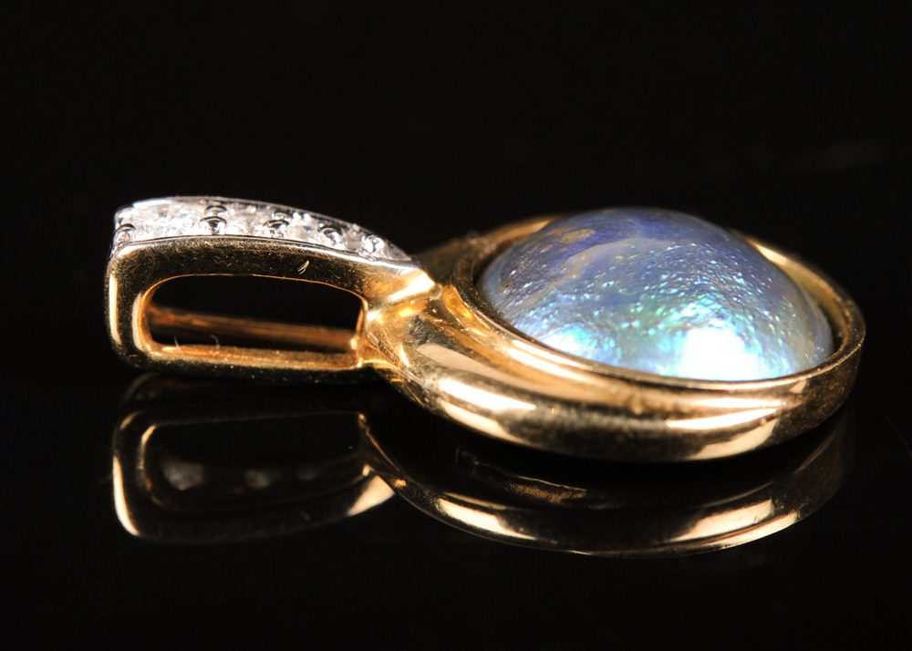 14K Yellow Gold, Diamond, and Blister Pearl Pendant