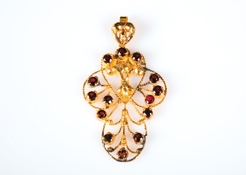 18K Yellow Gold and Garnet Glass Doublet Pendant