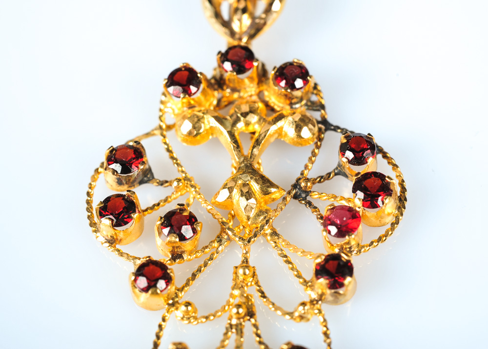 18K Yellow Gold and Garnet Glass Doublet Pendant