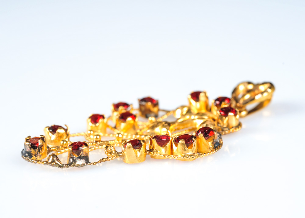 18K Yellow Gold and Garnet Glass Doublet Pendant