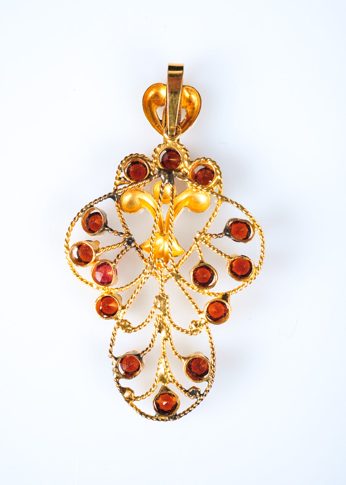 18K Yellow Gold and Garnet Glass Doublet Pendant