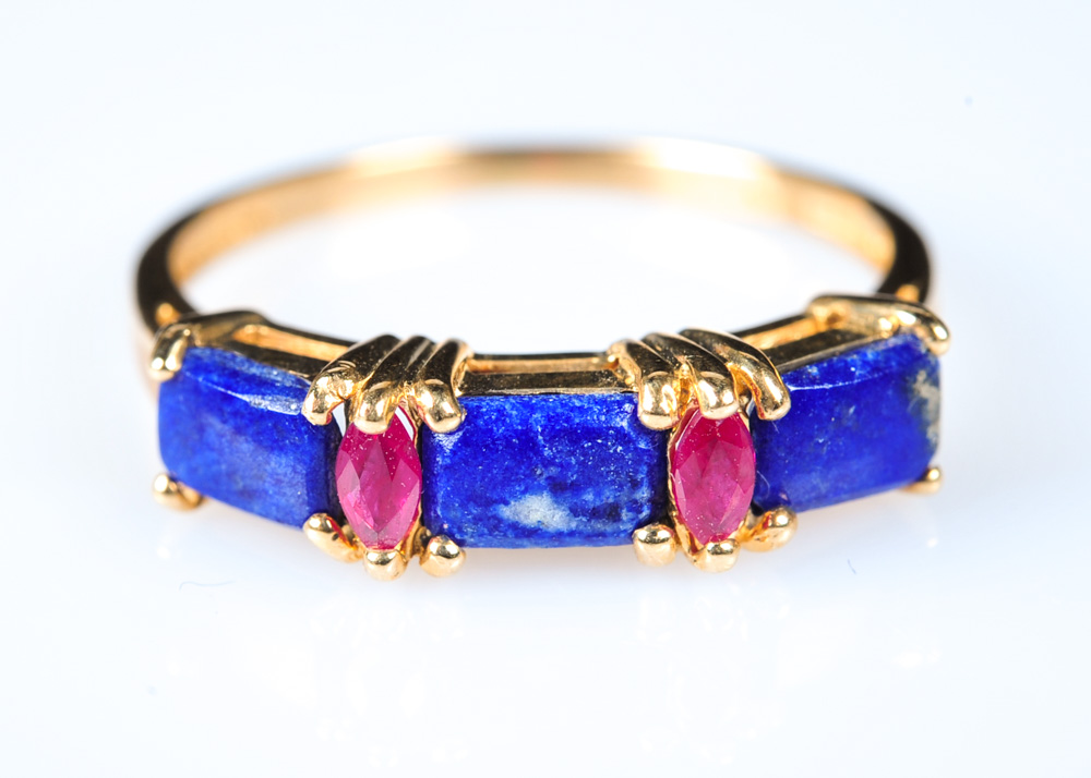 14K Yellow Gold, Lapis Lazuli, and Ruby Ring
