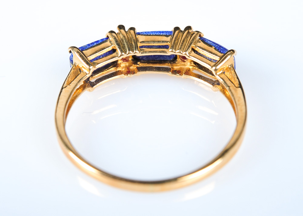 14K Yellow Gold, Lapis Lazuli, and Ruby Ring