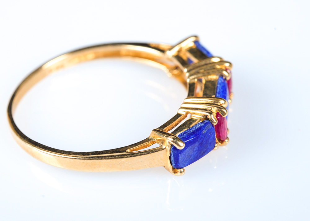 14K Yellow Gold, Lapis Lazuli, and Ruby Ring