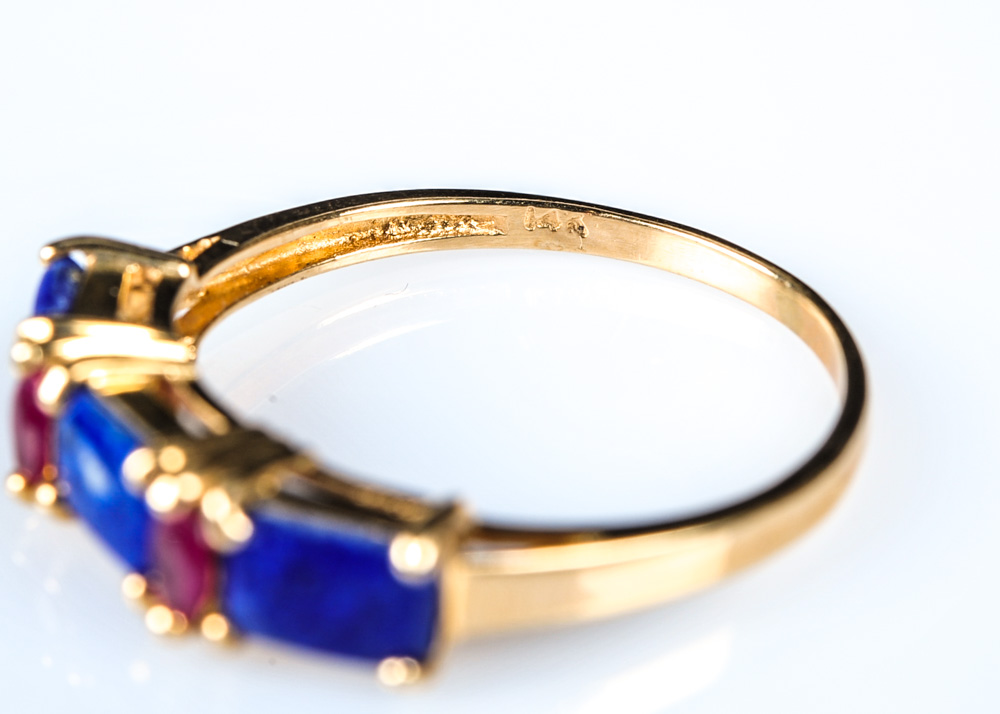 14K Yellow Gold, Lapis Lazuli, and Ruby Ring