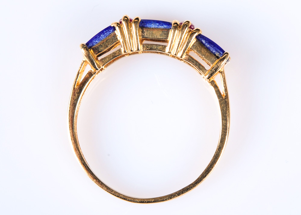 14K Yellow Gold, Lapis Lazuli, and Ruby Ring