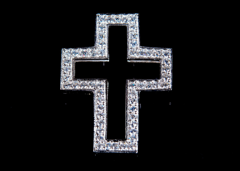 14K White Gold and Imitation Diamond Cross Pendant