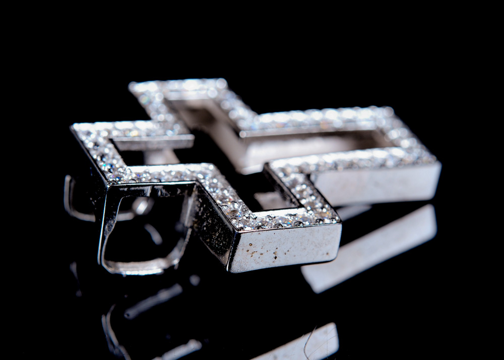 14K White Gold and Imitation Diamond Cross Pendant