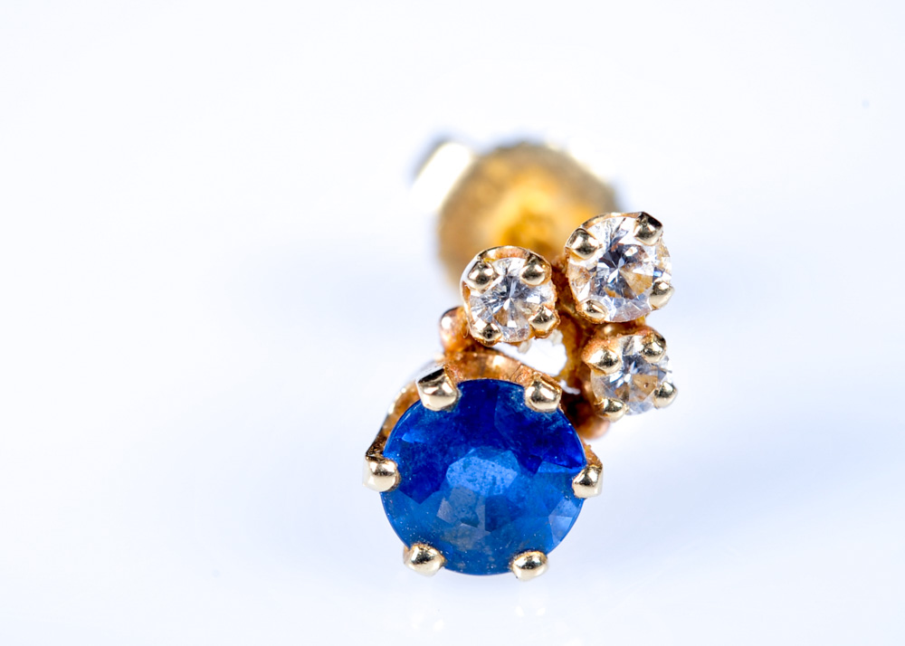 14K Yellow Gold, Sapphire, and Diamond Earrings