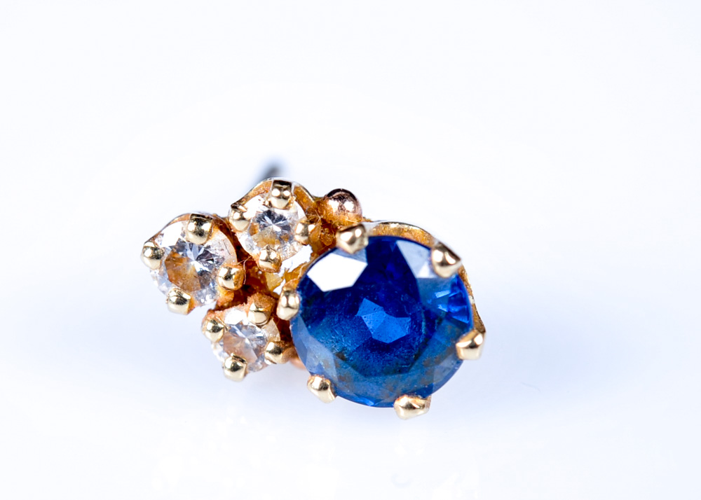 14K Yellow Gold, Sapphire, and Diamond Earrings