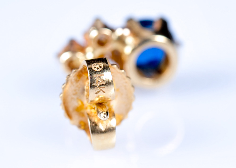 14K Yellow Gold, Sapphire, and Diamond Earrings