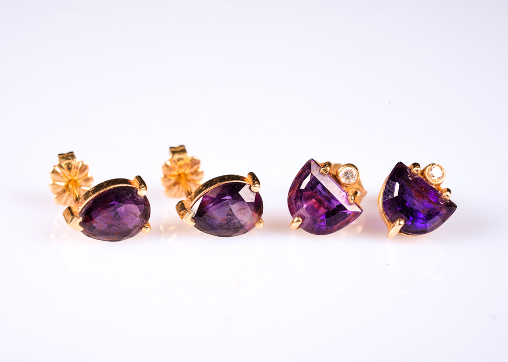 Pairing of 14K Gold Amethyst Earrings