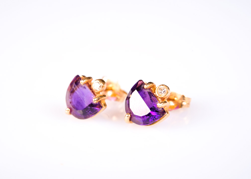 Pairing of 14K Gold Amethyst Earrings