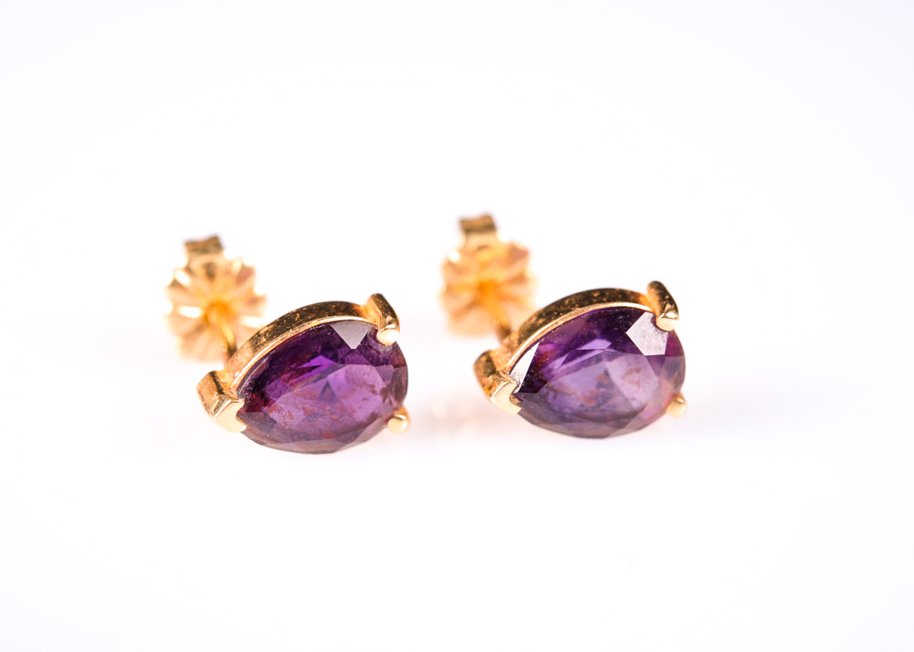 Pairing of 14K Gold Amethyst Earrings