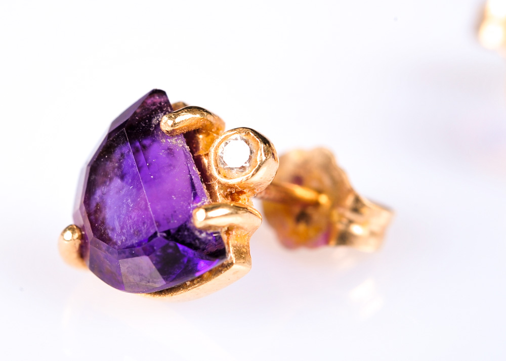 Pairing of 14K Gold Amethyst Earrings