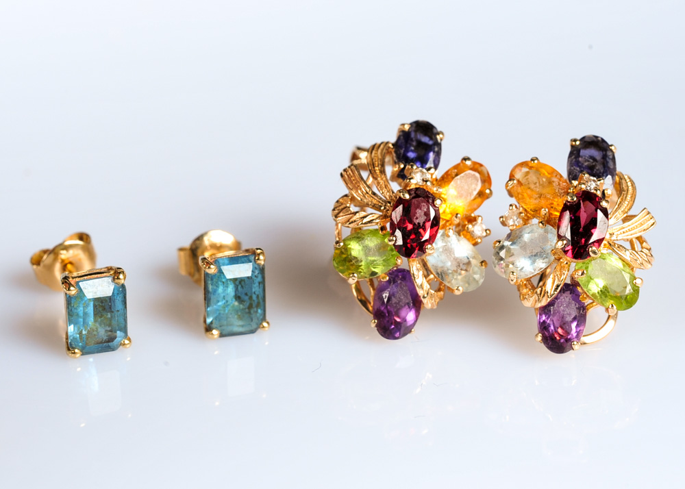 14K Gold and Gemstone Earring Pairing
