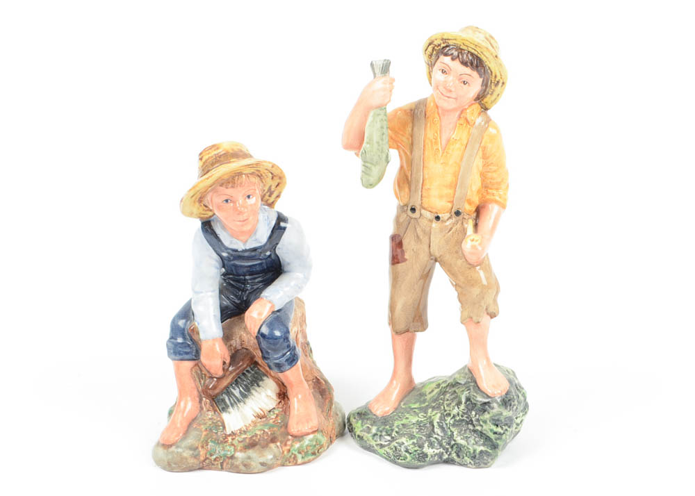 Royal Doulton Tom Sawyer and Huckleberry Finn Porcelain Figures