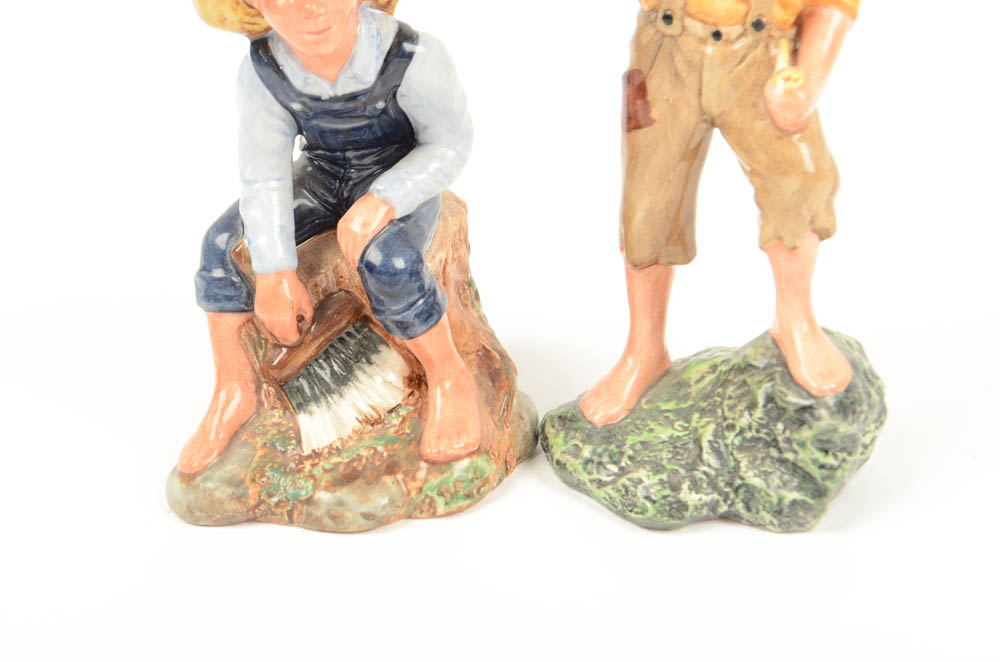 Royal Doulton Tom Sawyer and Huckleberry Finn Porcelain Figures