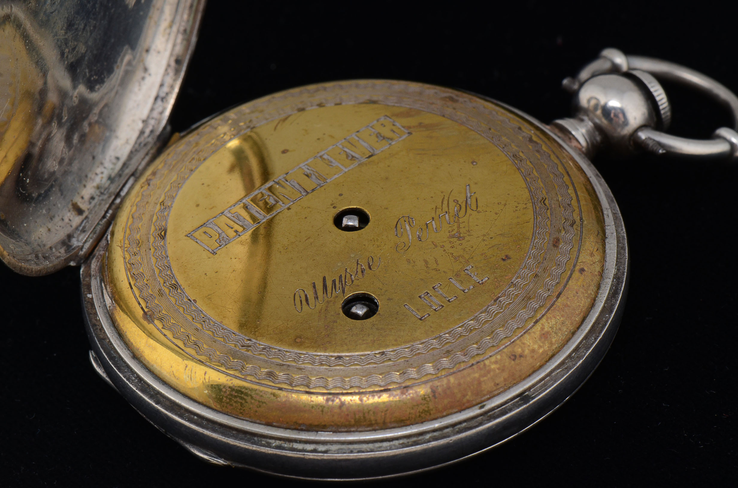 Ulysse Perret Locle Patent Lever Coin Silver Pocket Watch