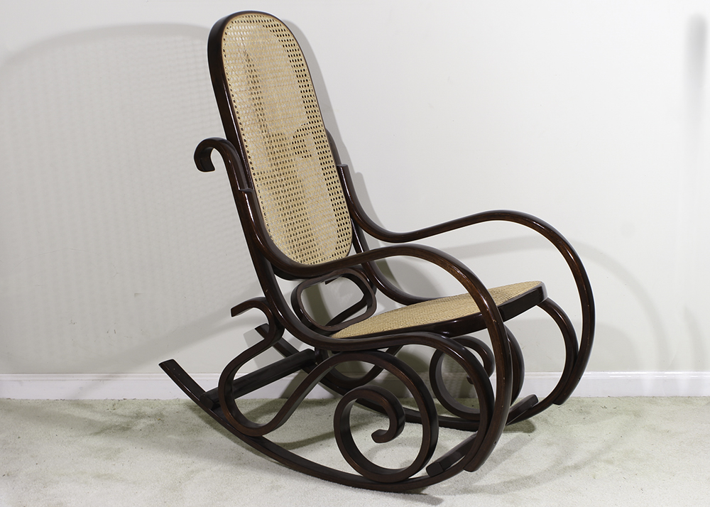 Thonet Style Bent Wood Rocking Chair with Cane Seat