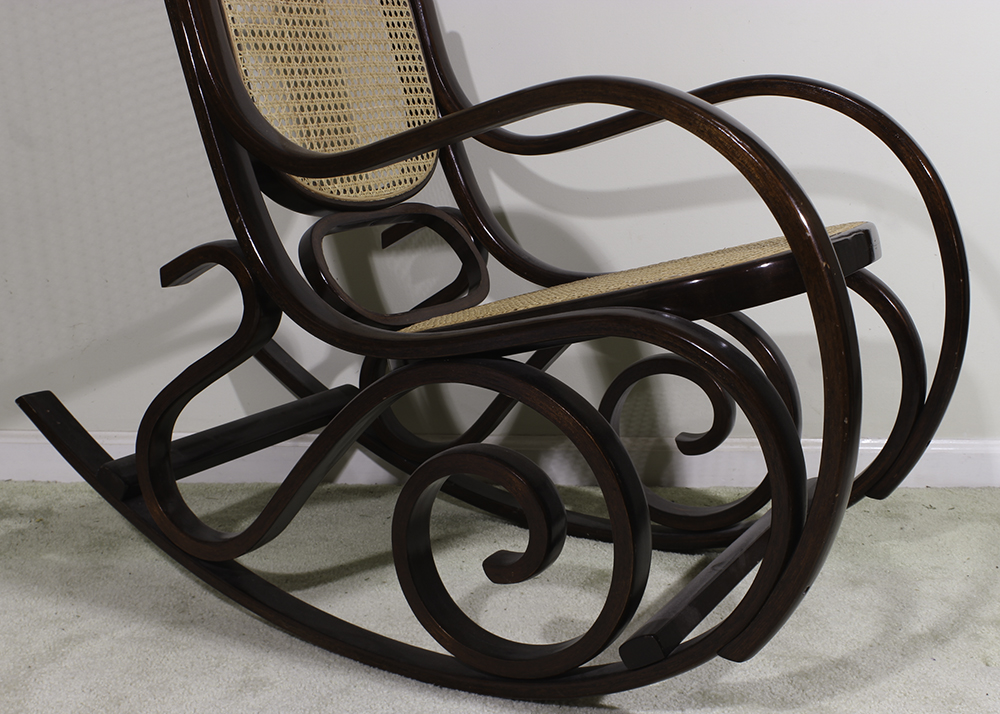 Thonet Style Bent Wood Rocking Chair with Cane Seat