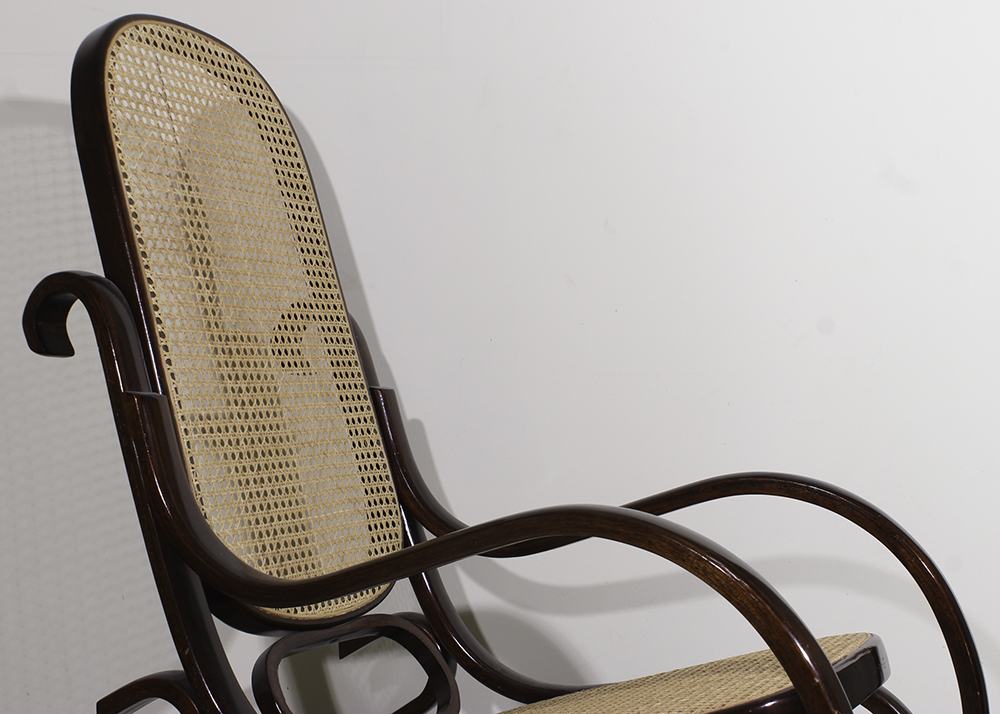 Thonet Style Bent Wood Rocking Chair with Cane Seat