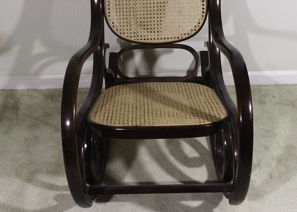 Thonet Style Bent Wood Rocking Chair with Cane Seat